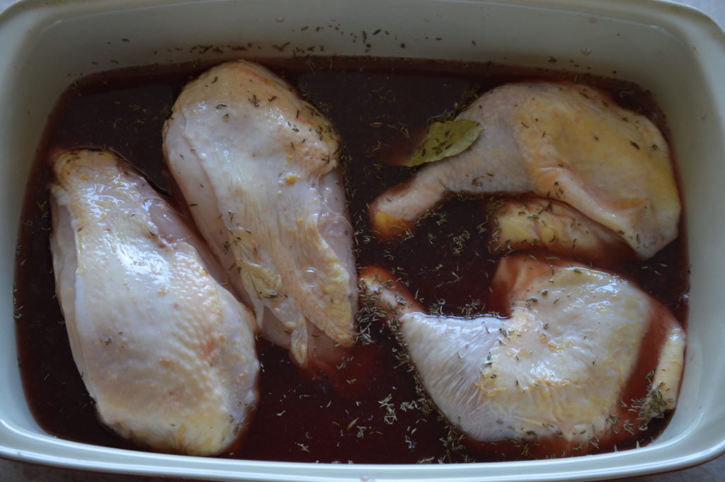 marinating the chicken in the wine an herbs