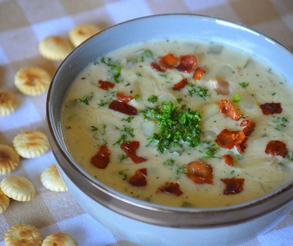 the finished new England clam chowder