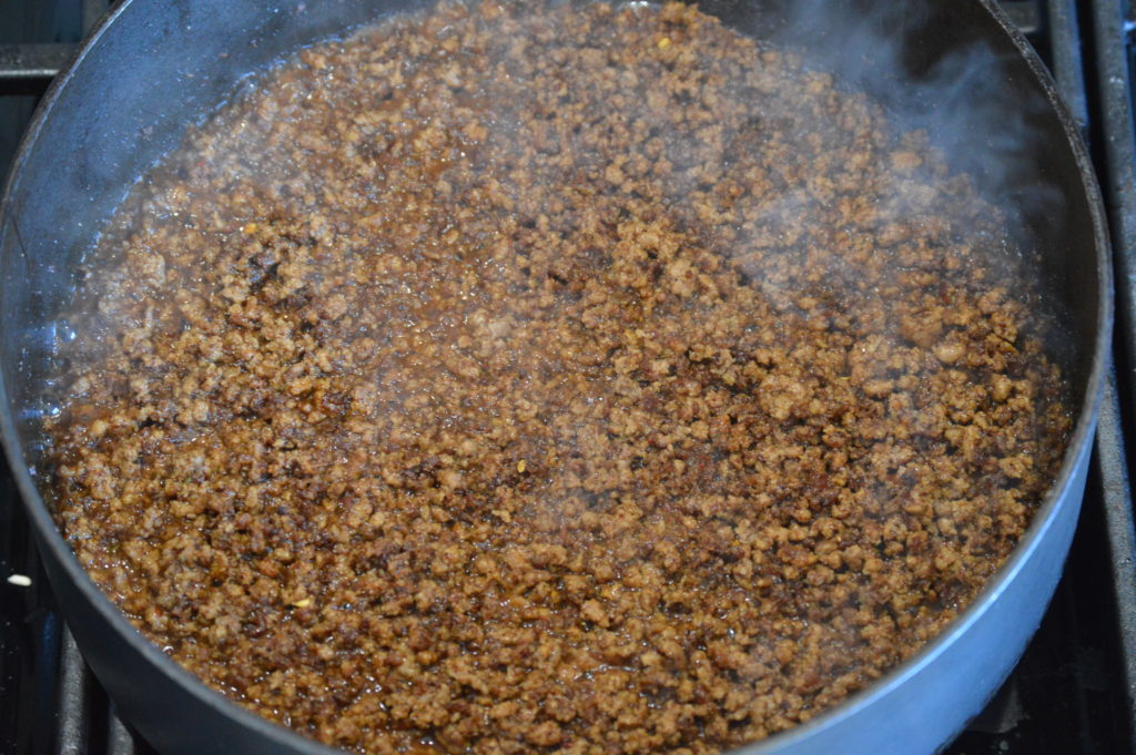 the seasoning and broth is added to the pan