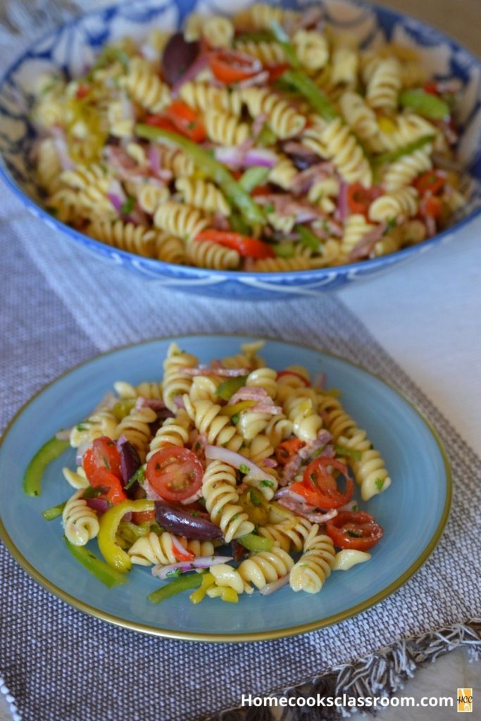 some of the pasta salad on a plate