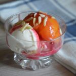 the finished peach melba in a bowl