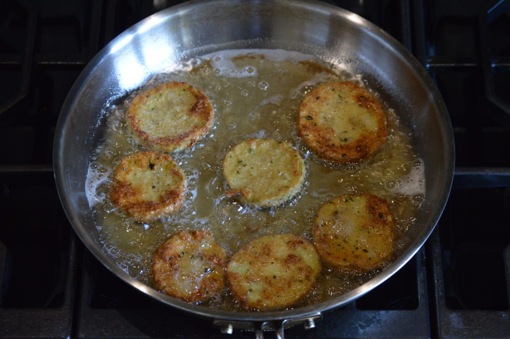 frying the eggplant