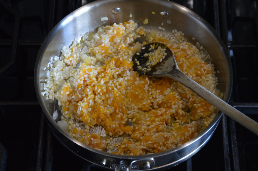 the pureed squash is added in