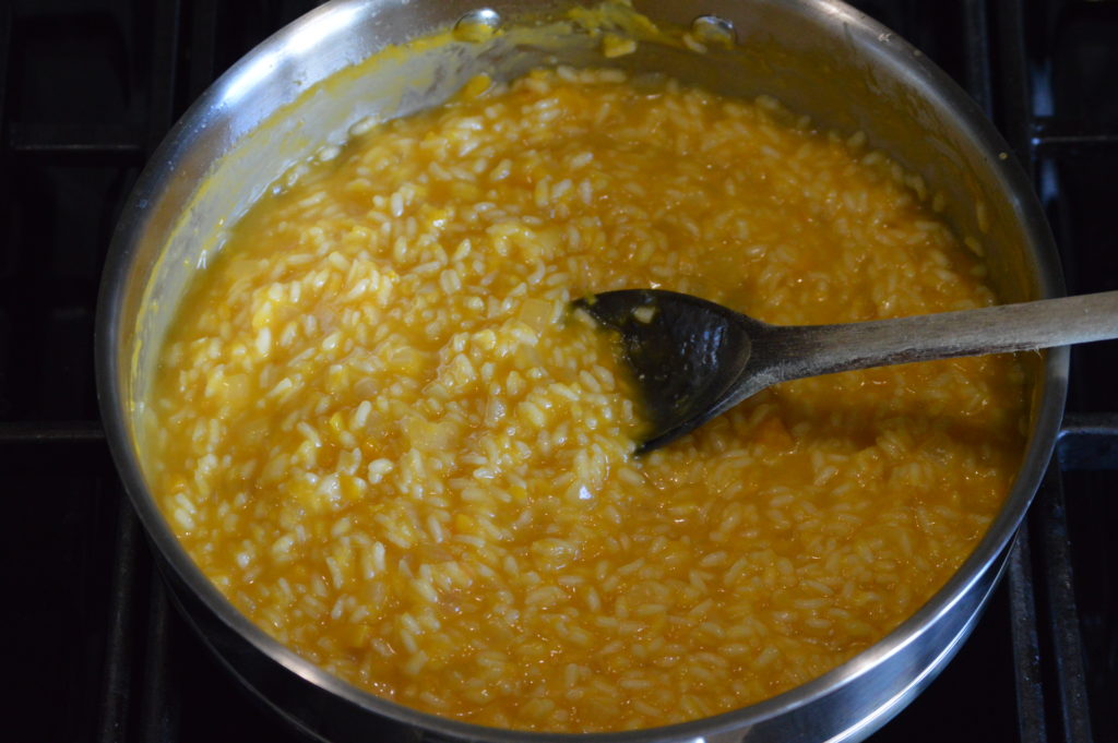 the risotto is thickened up and creamy