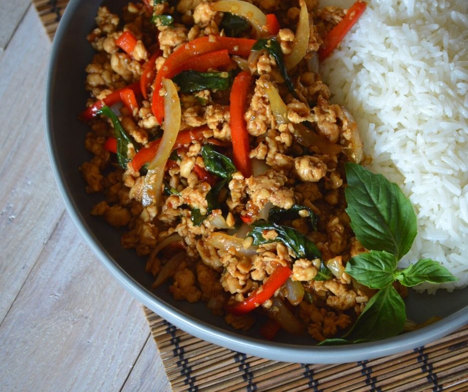 the finished Thai basil chicken
