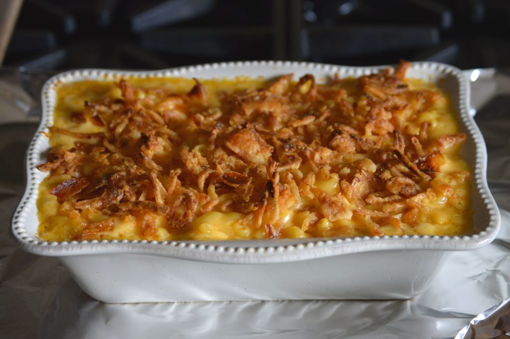 the mac & cheese out of the oven