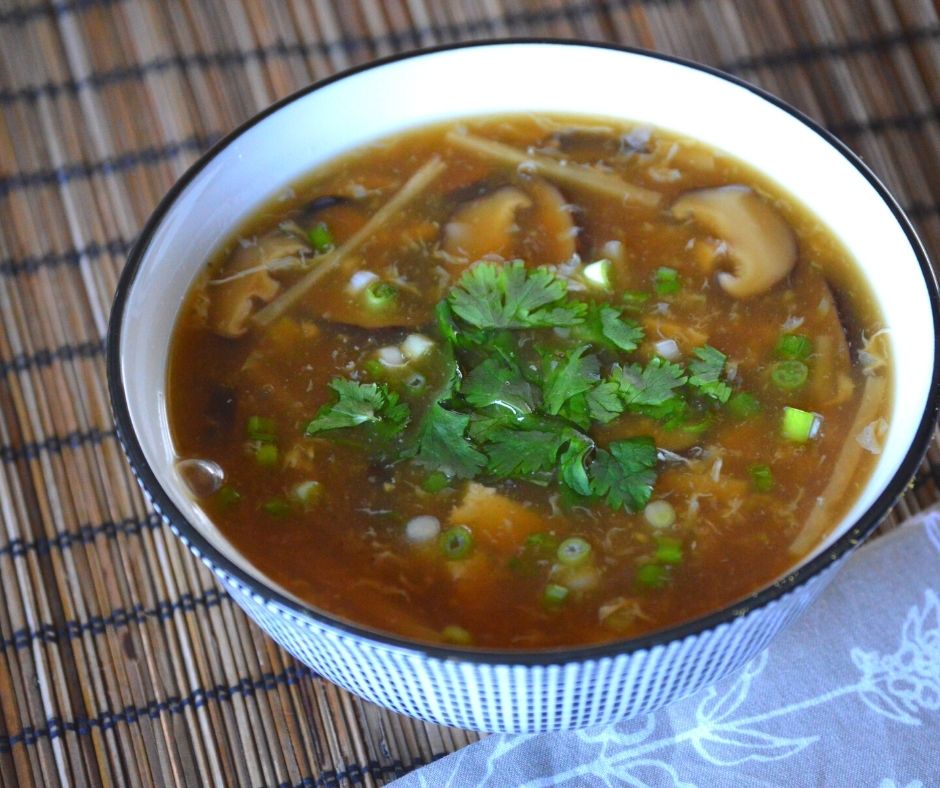 a bowl of the finished hot and sour soup