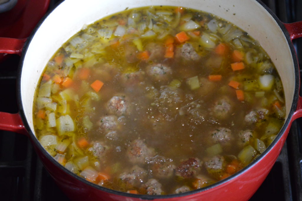 the meatballs have finished cooking the Italian wedding soup