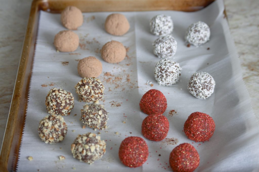 all of the chocolate truffles are coated