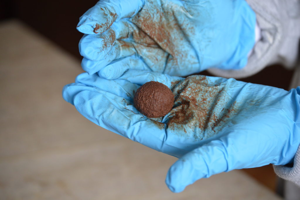 rolling the ganache into balls