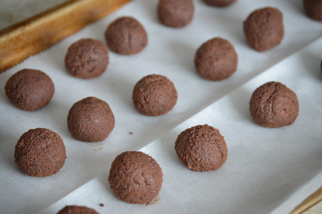 the chocolate truffles are rolled up and ready to be coated