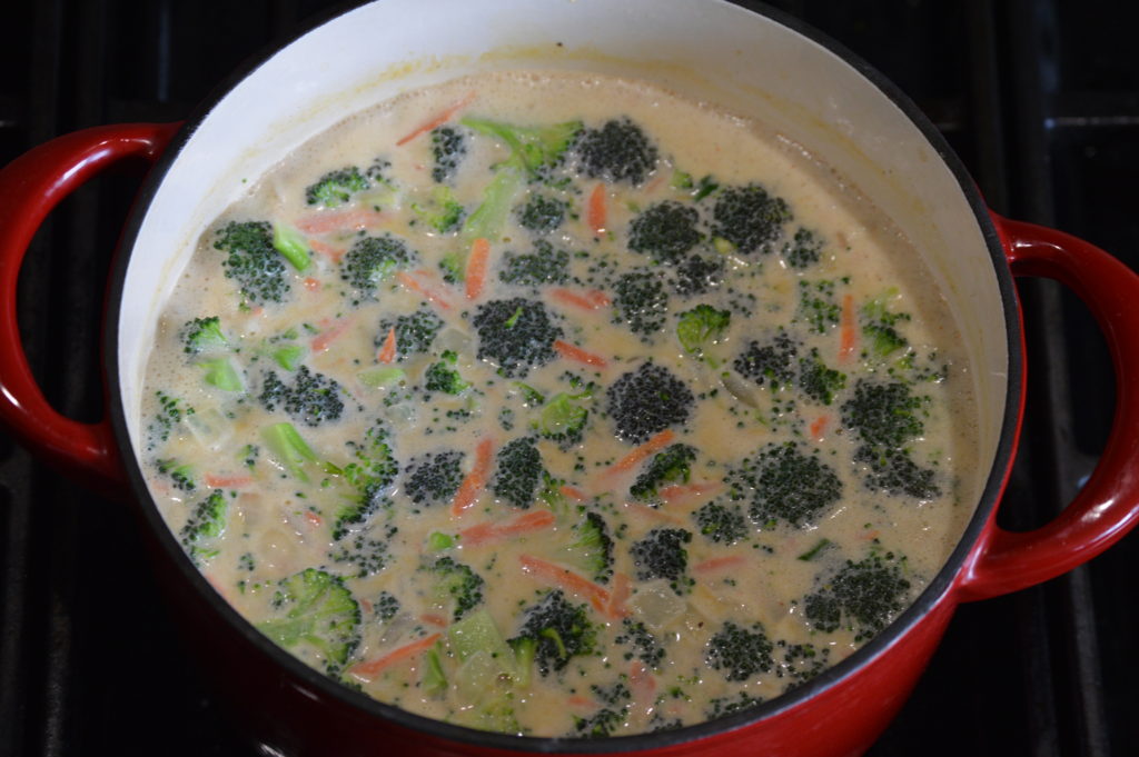 cooking the broccoli for our soup