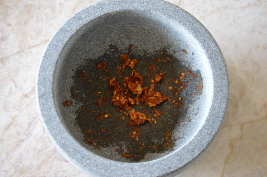 the paste made from chili, garlic, and salt
