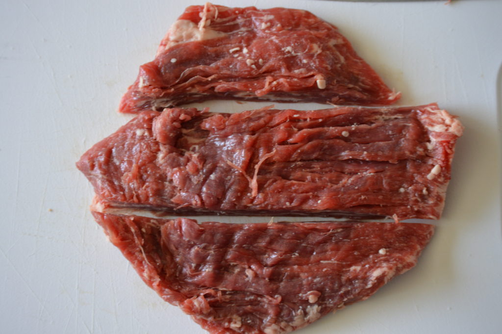 the flank steak cut along the grain