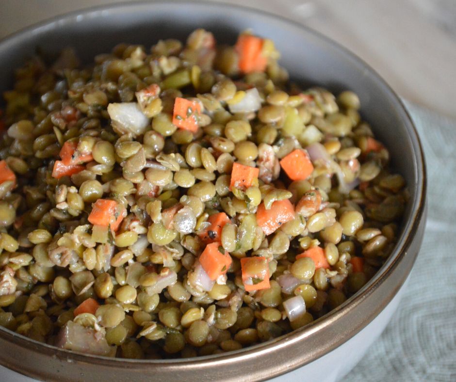 a bowl of the french lentil salad