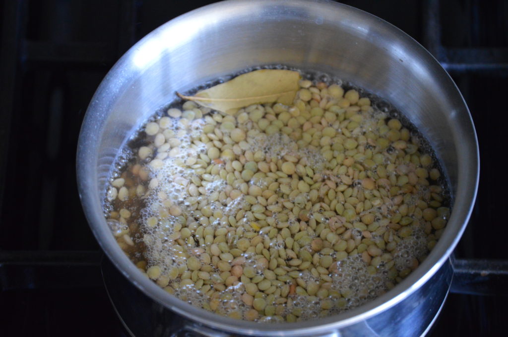 cooking the lentils for our salad