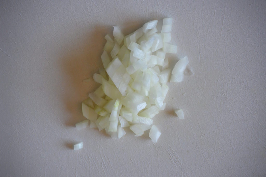 the remainder of an onion has been diced