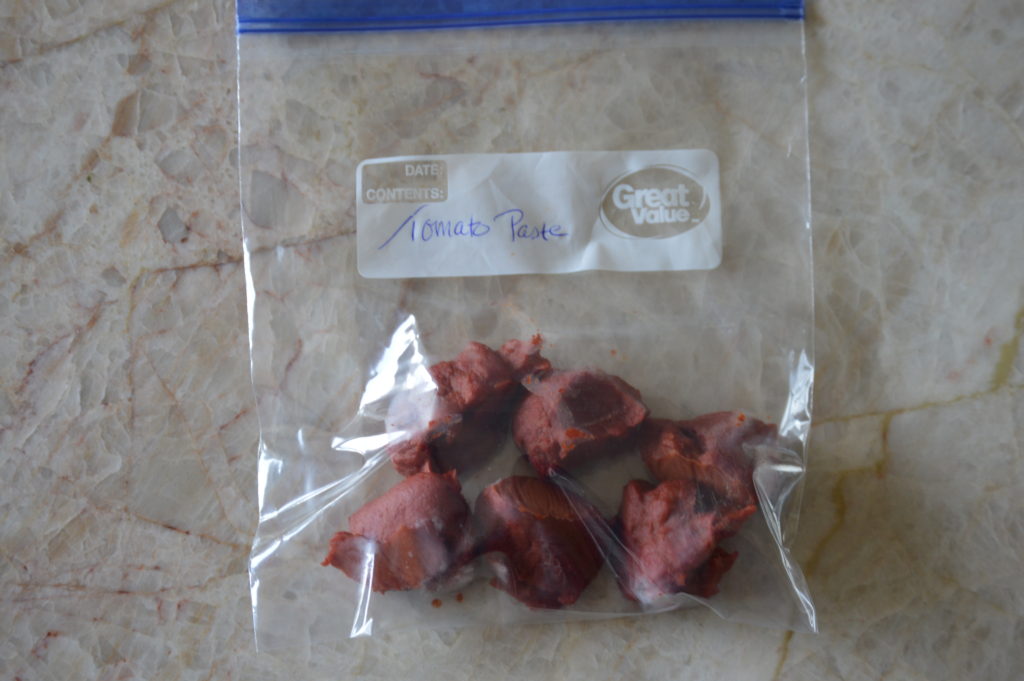 the frozen tomato paste is bagged and ready for storage