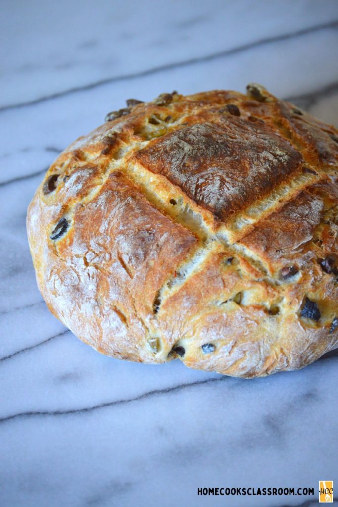 a shot of the finished olive bread
