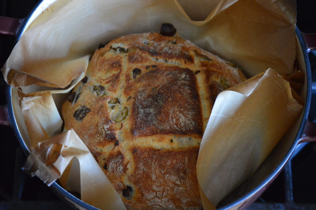 the olive bread fresh out of the oven