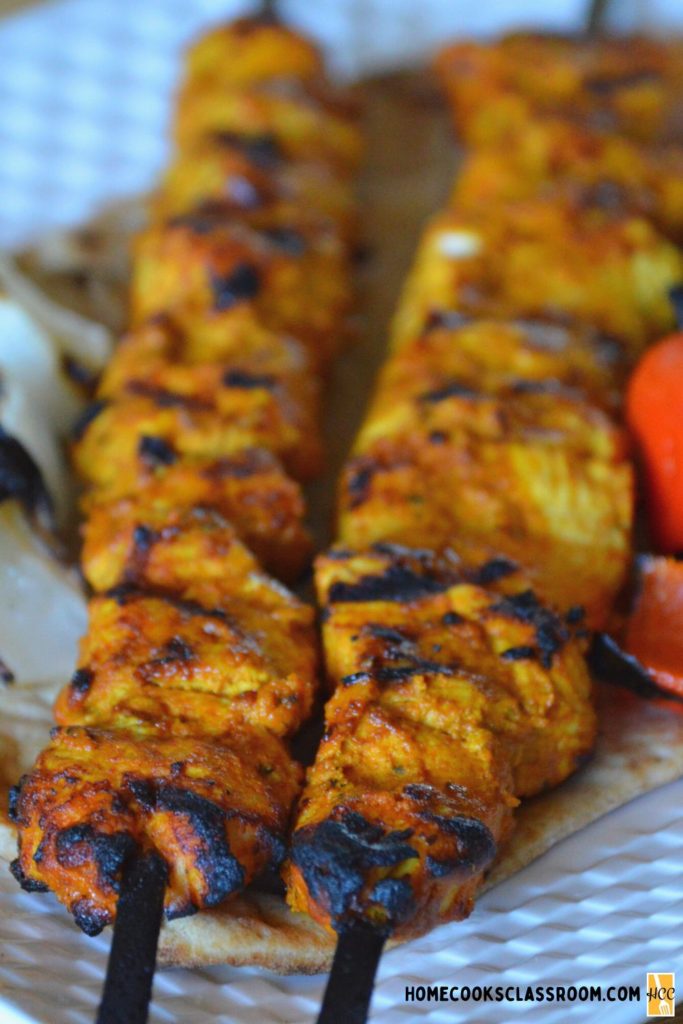 a shot of the finished Turkish chicken kebabs