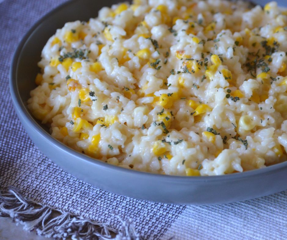 the finished roasted corn risotto