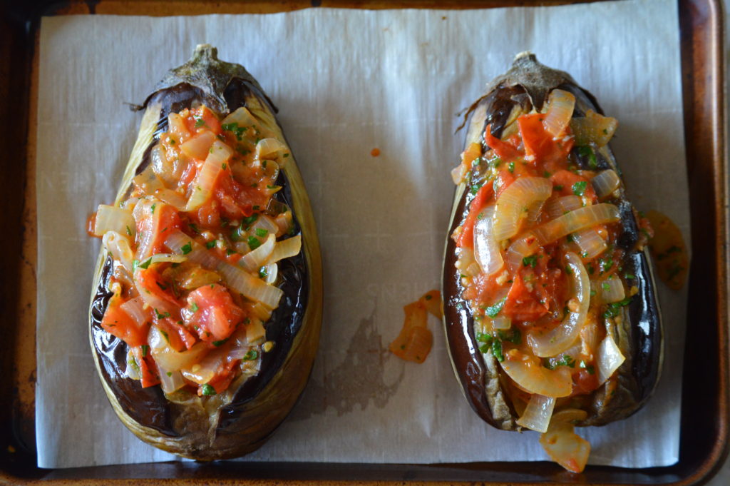 the eggplants are stuffed