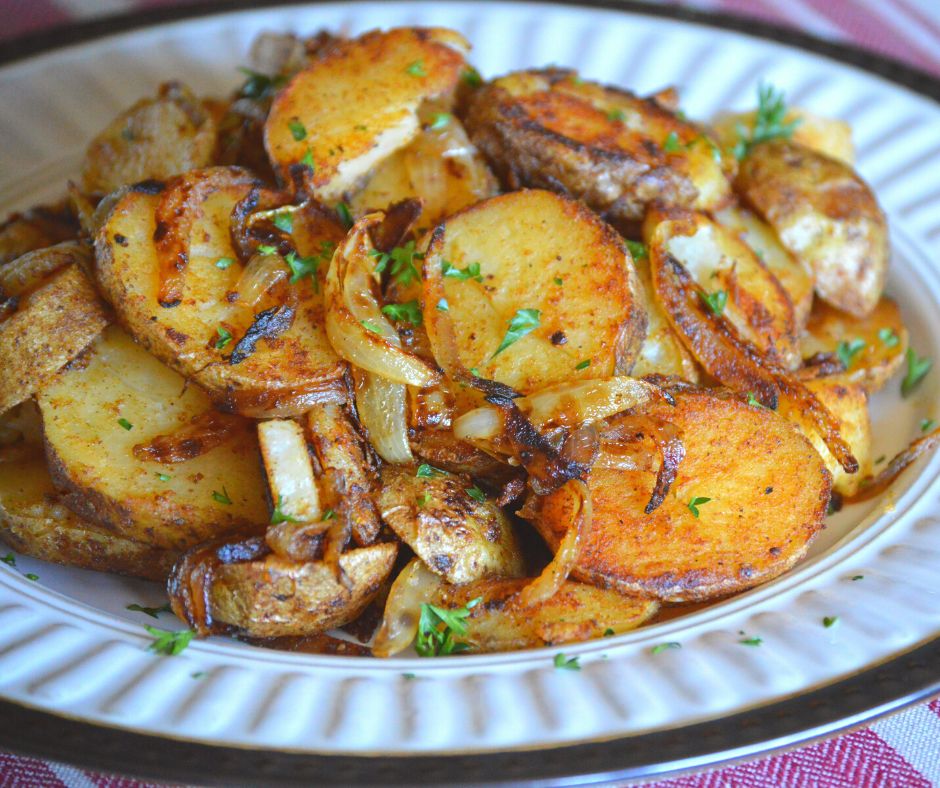 the finished home fries on a plate
