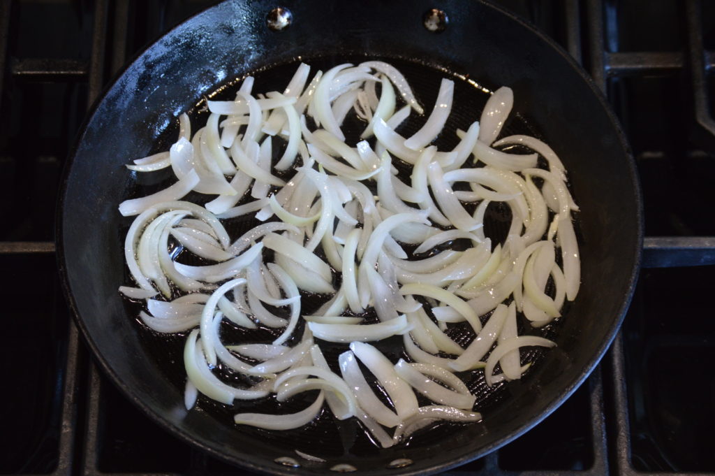 sautéing onions for our home fries