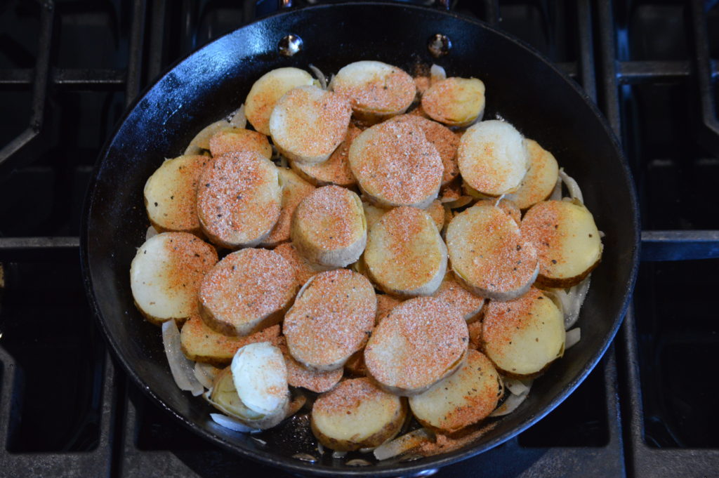 potatoes and seasoning is added