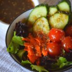 a salad with the finished wafu dressing