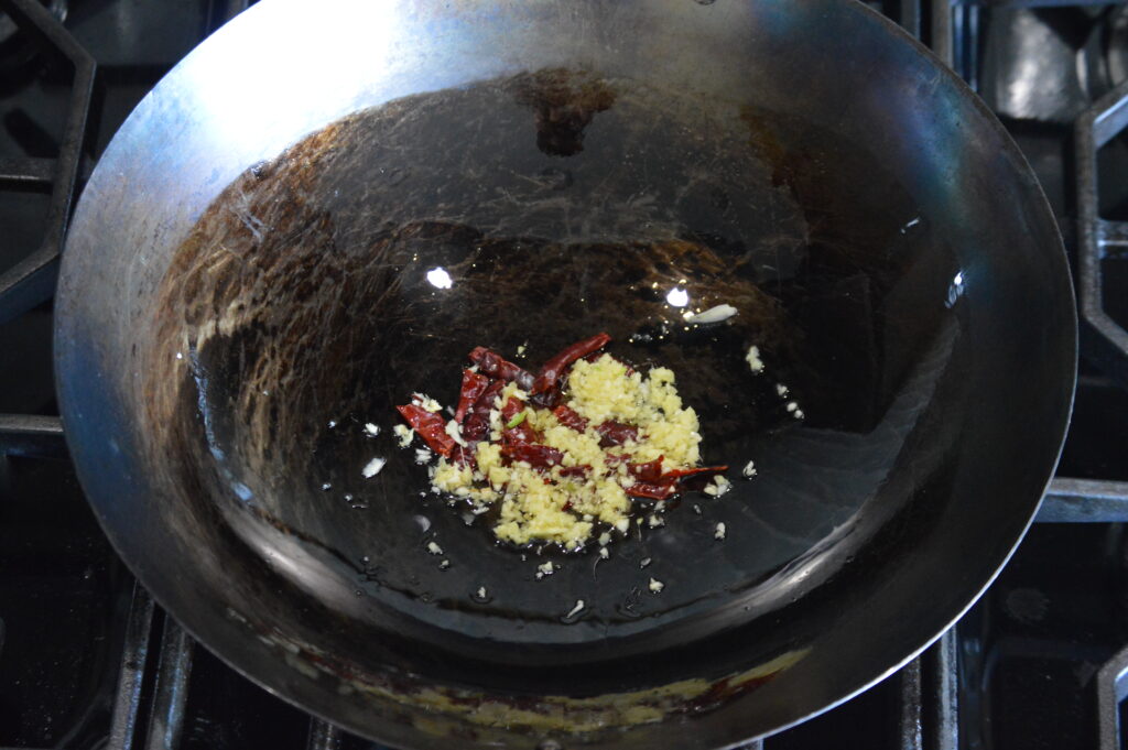 sauteing the aromatics for the sauce