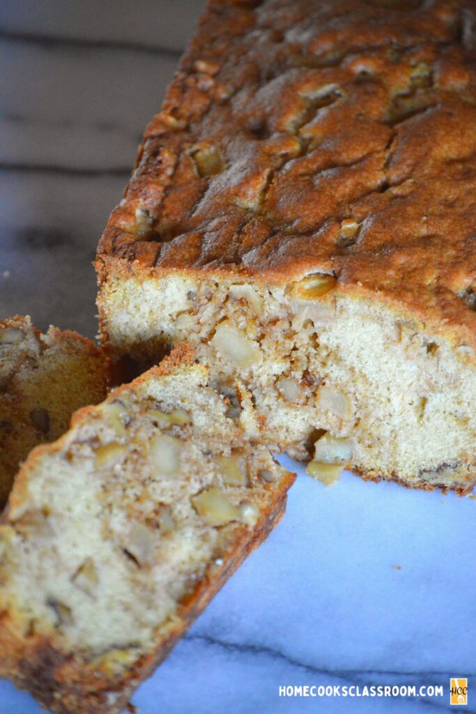 the apple bread sliced up
