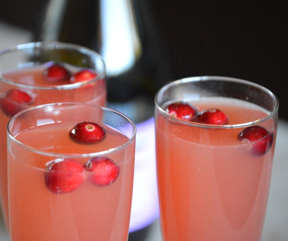 a couple of glasses of the finished cranberry mimosa