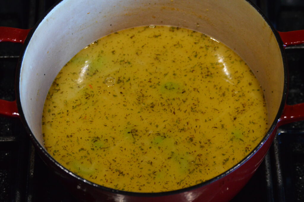 stock is added to make the creamy broth