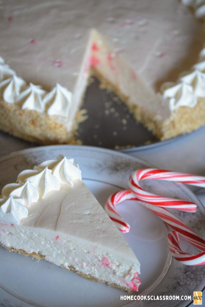 the finished peppermint white chocolate cheesecake