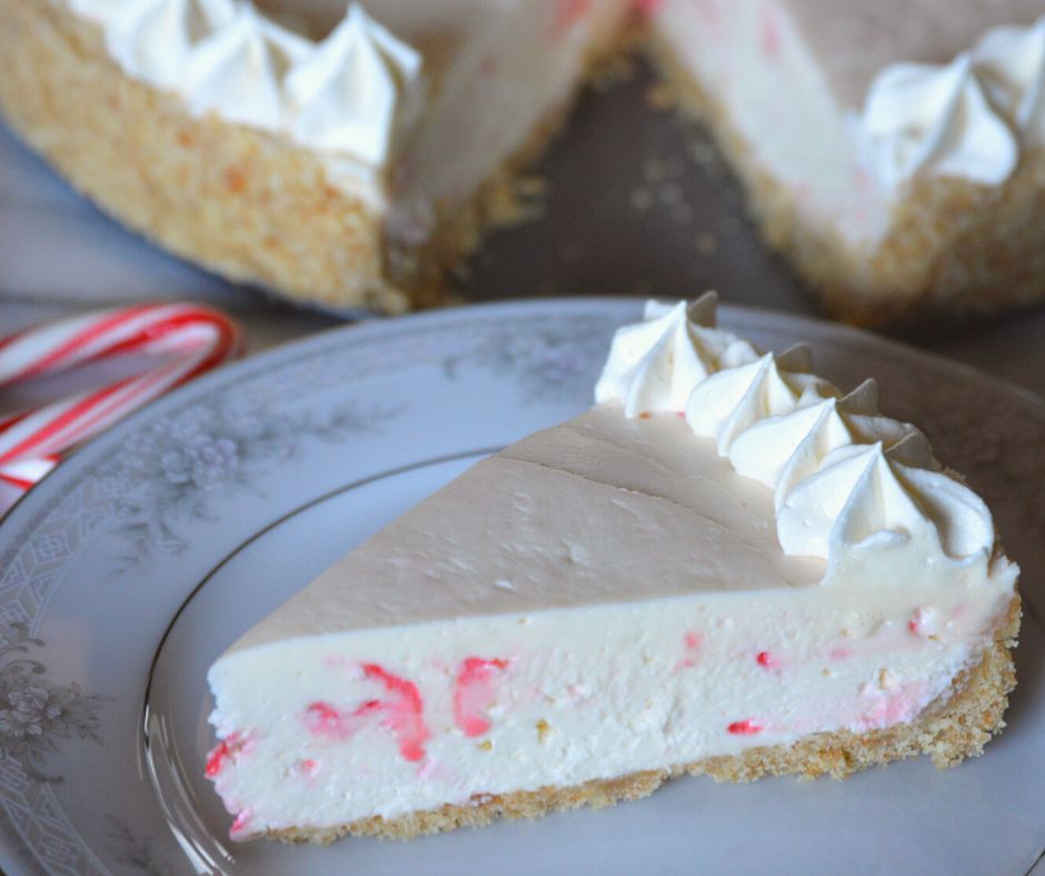 the finished peppermint white chocolate cheesecake