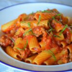 the finished rigatoni with sausage sauce