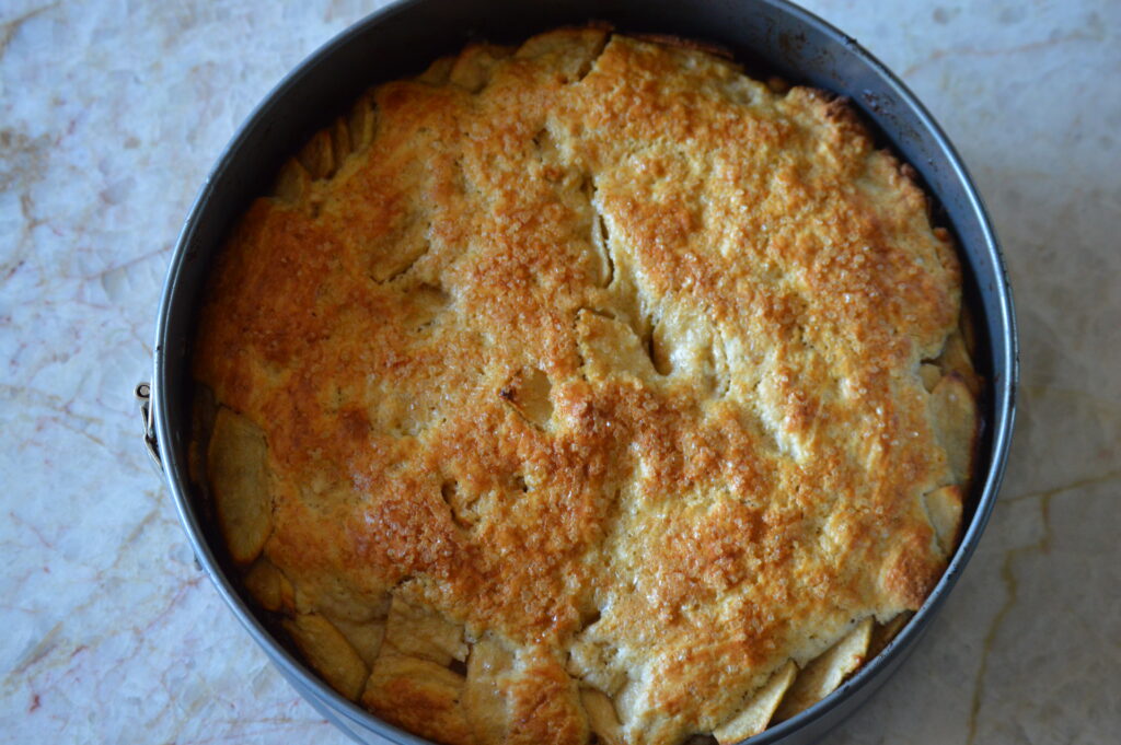 the Irish apple cake is left to rest in the springform pan