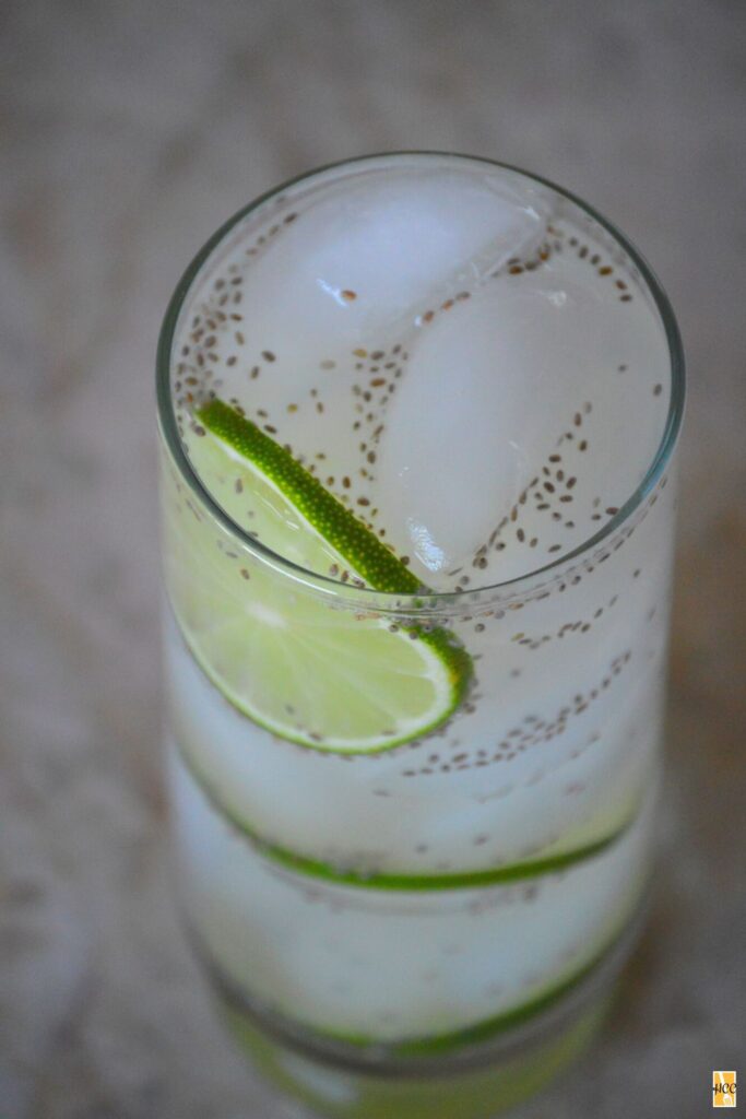 a glass of the agua de limon con chia