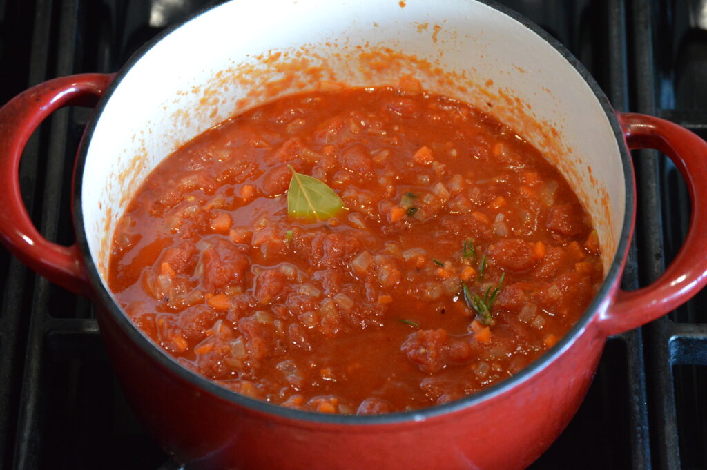 the tomatoes are added and simmered down