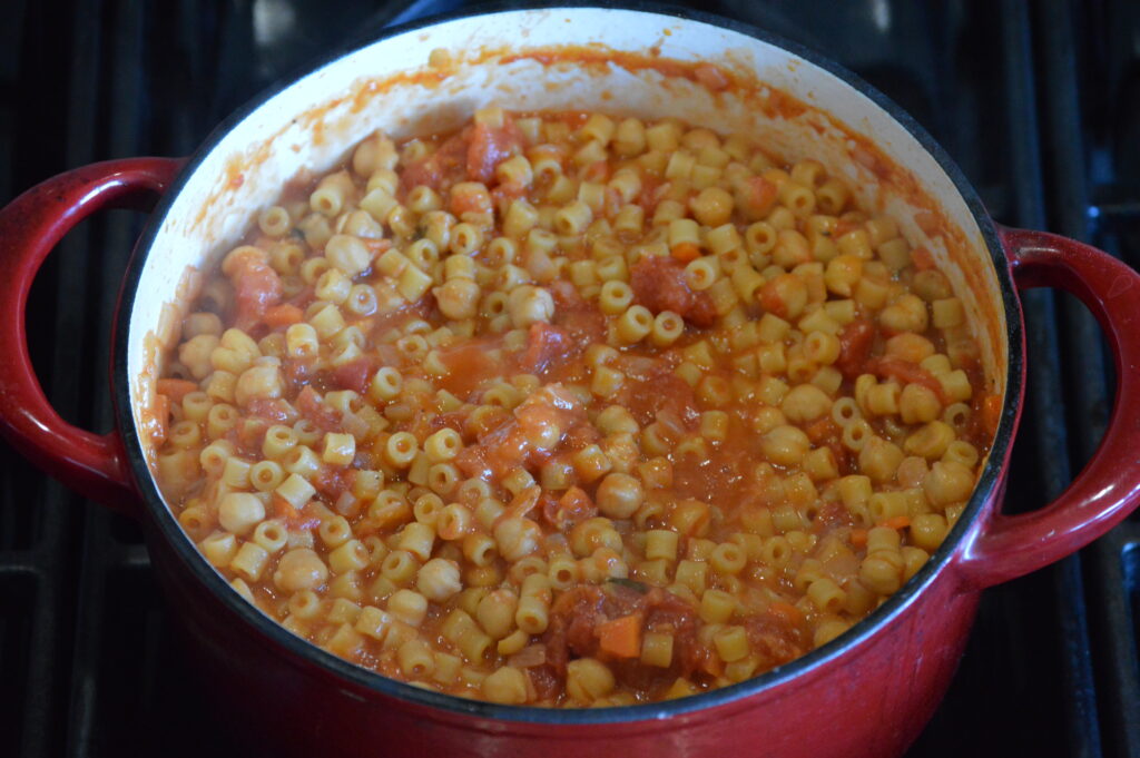 the chickpeas are added back to the pasta so it can thicken up