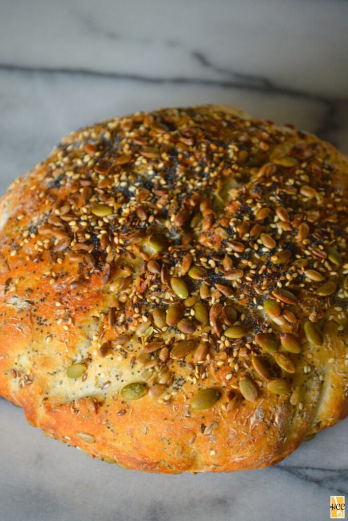 the whole loaf of seeded no-kneed bread