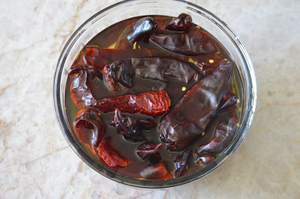 hydrating the chile peppers