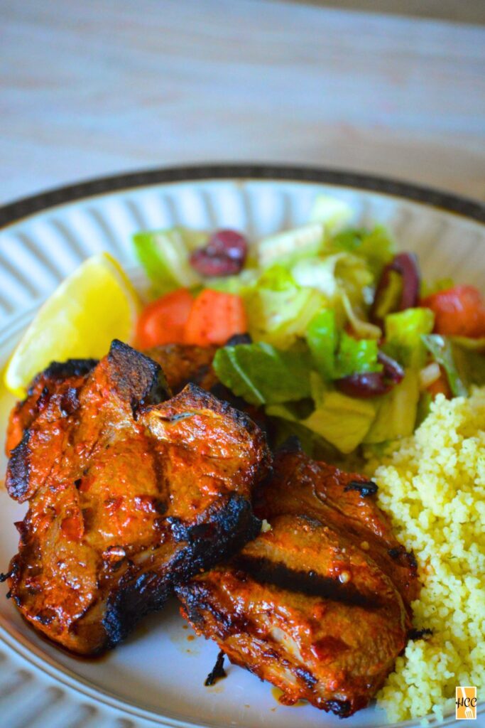 the harissa lamb chops with cous cous and a salad