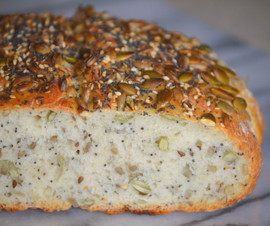 the seeded no-kneed bread sliced