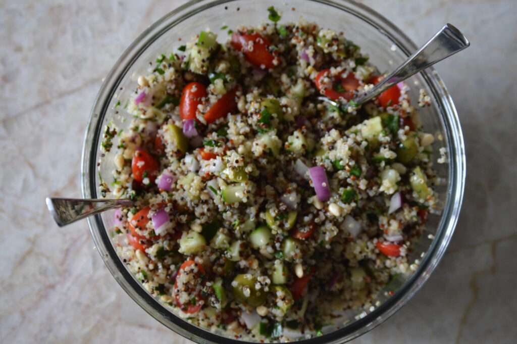 the Italian quinoa salad is tossed
