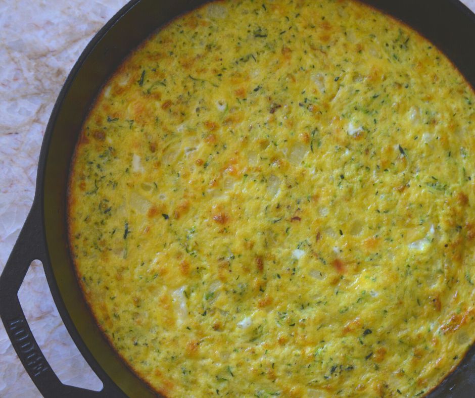 the finished zucchini frittata before being sliced up